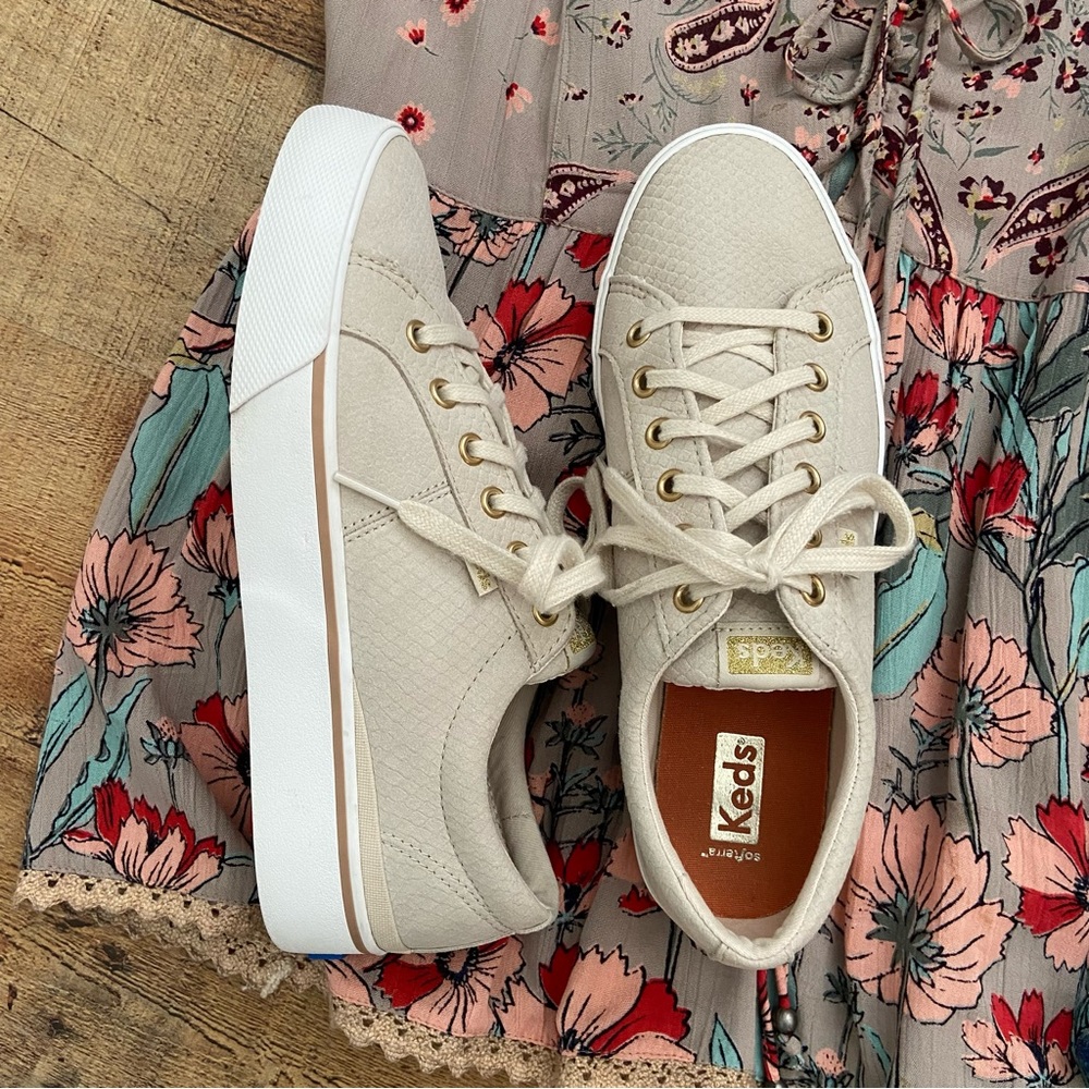 KEDS Tan Lace-Up Sneakers with Snake Print Texture ⭐️Excellent Condition - Picture 4 of 14